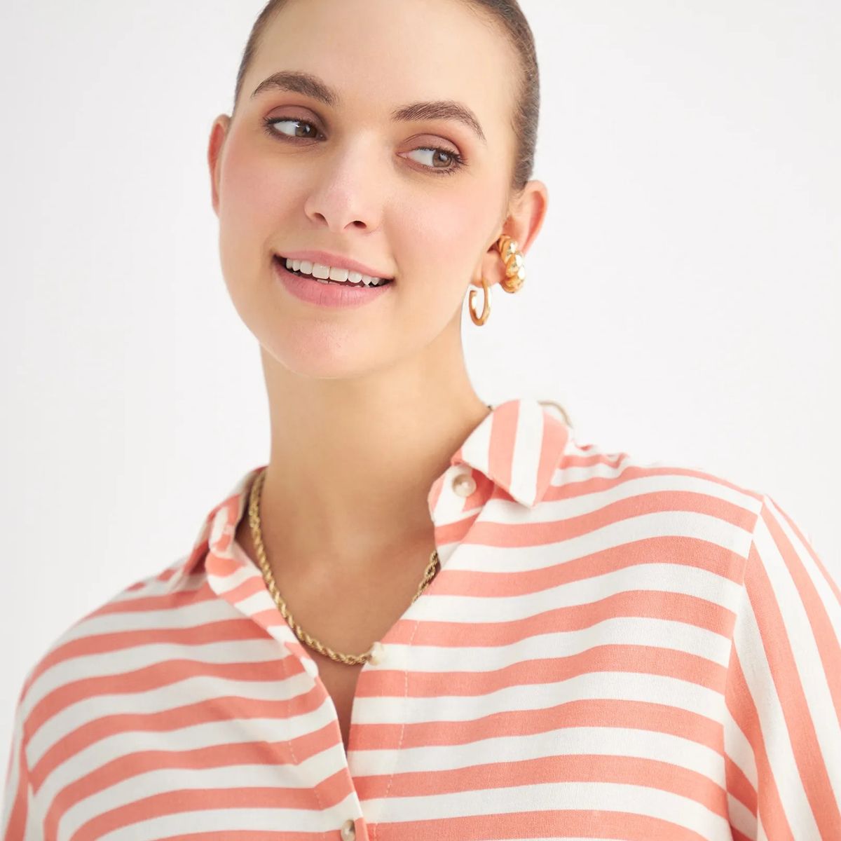 ESPRIT - Esprit Camisa para Mujer a Rayas Horizontales - Blusa para Dama de Cuello Camisero