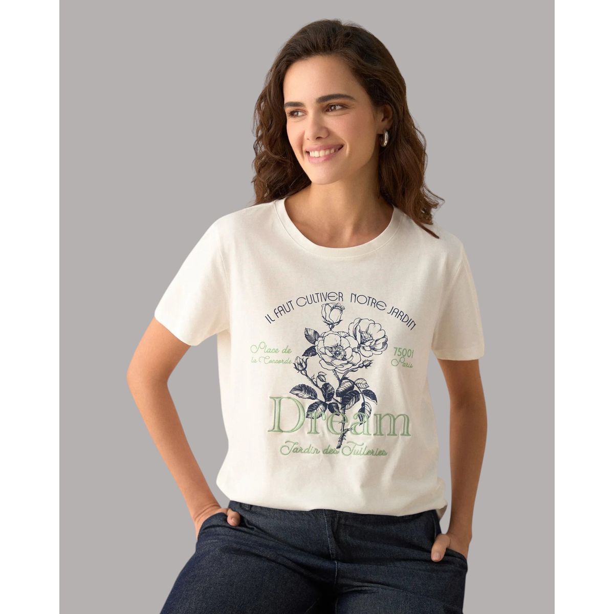 ESPRIT - Esprit Camiseta Mujer Cuello Redondo - Blusa Dama Estampado Floreado