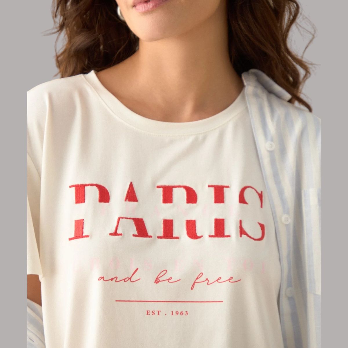 ESPRIT - Esprit Camiseta para Mujer Cuello Redondo - Blusa para Dama Bordada