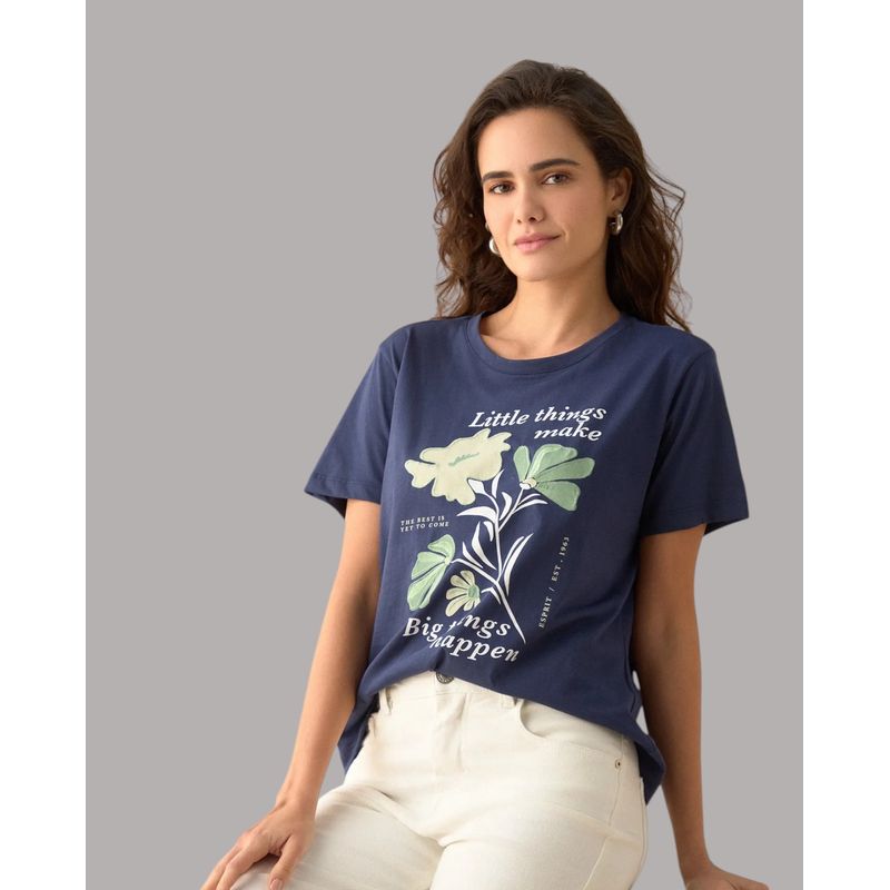 Cuello V Rayas Camiseta ESPRIT Para Mujer - Algodón Flameado