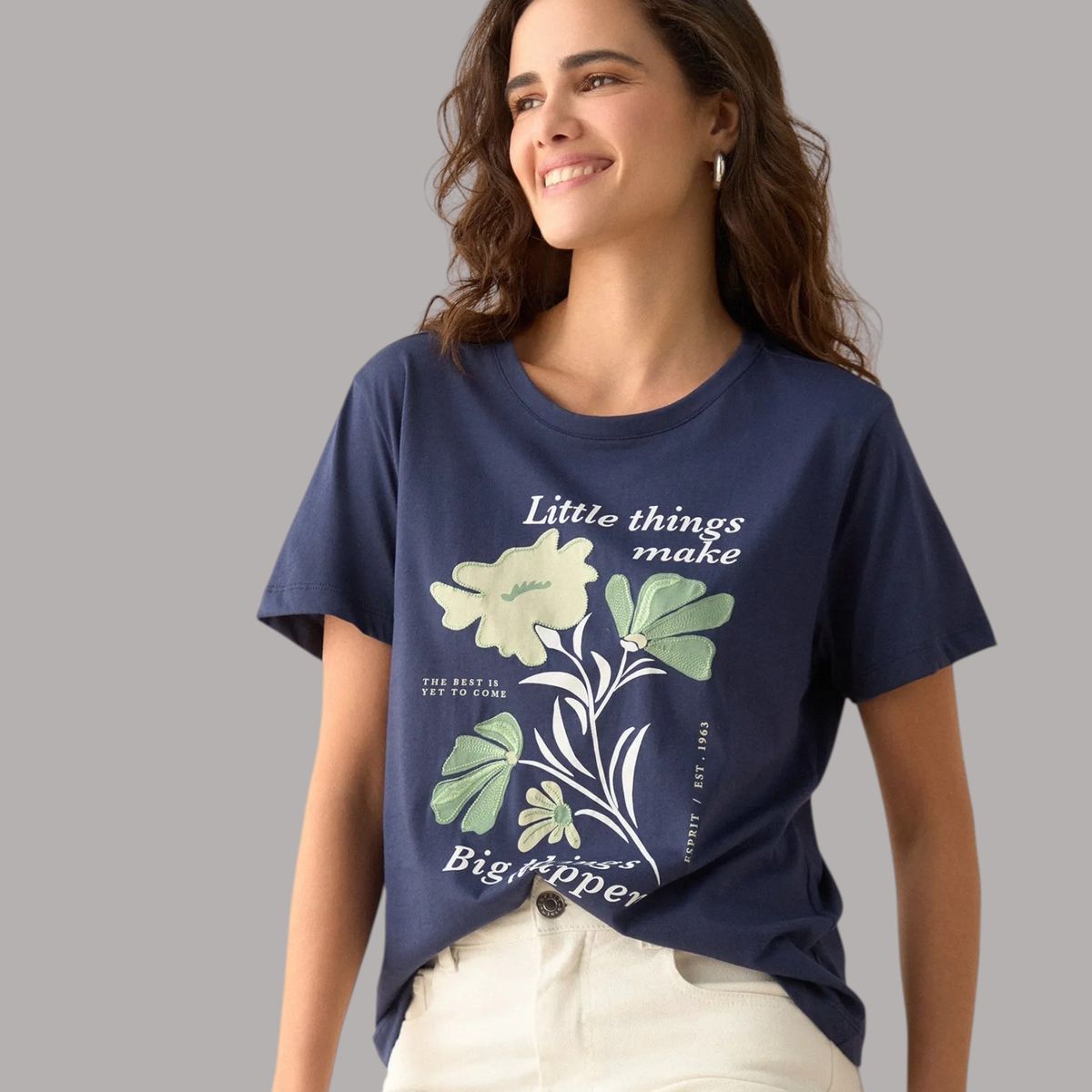 ESPRIT - Esprit Camiseta para Mujer Cuello Redondo - Blusa Dama de Manga Corta