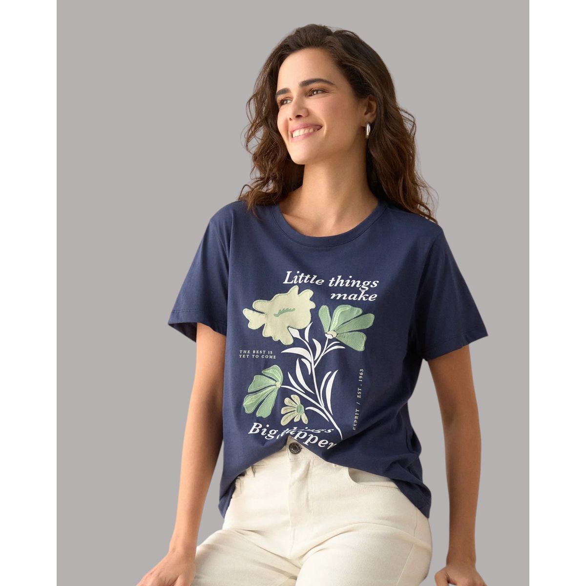 ESPRIT - Esprit Camiseta para Mujer Cuello Redondo - Blusa Dama de Manga Corta