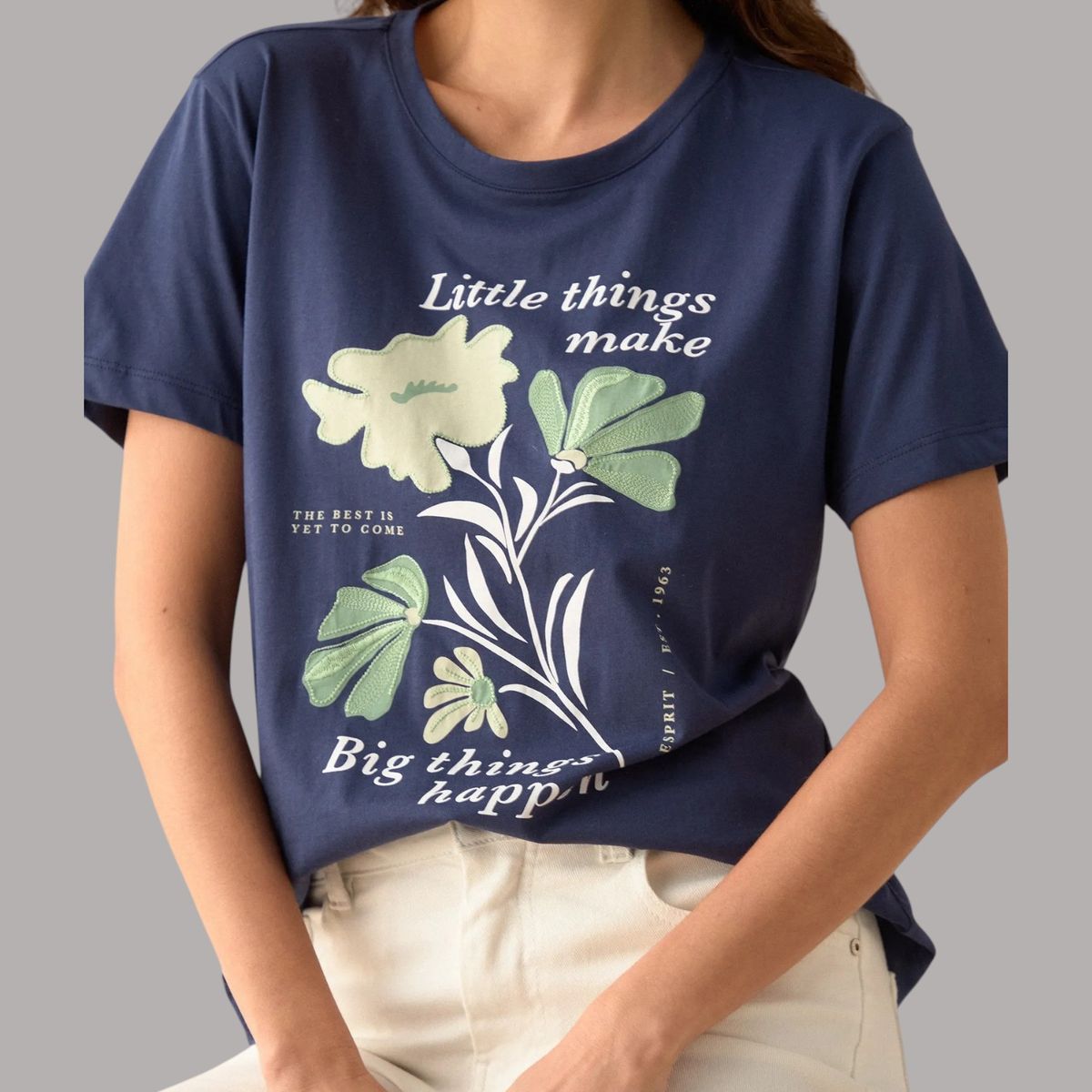 ESPRIT - Esprit Camiseta para Mujer Cuello Redondo - Blusa Dama de Manga Corta