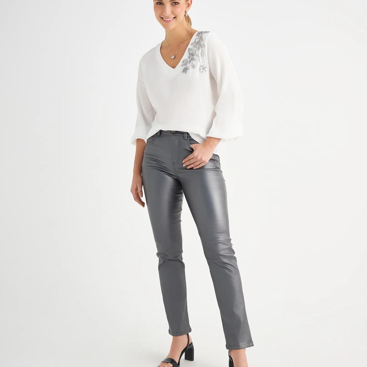 ESPRIT - Esprit Pantalón para Mujer con Efecto Metalizado