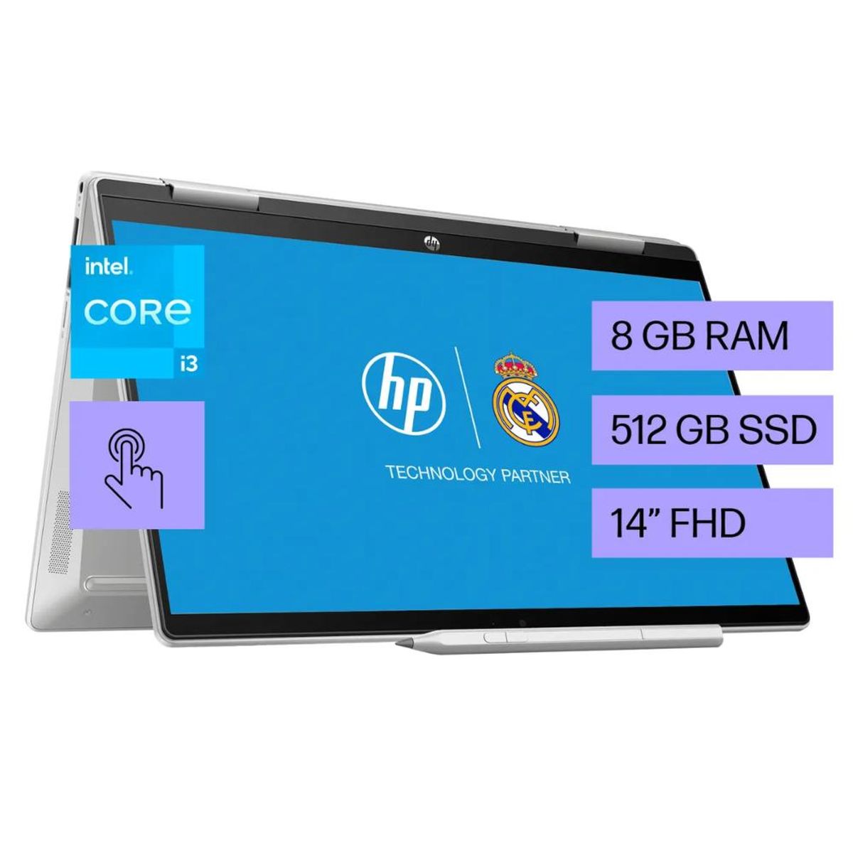 HP - Portátil 2 en 1 HP Pavilion x360 14-ek1013la Intel i3 8 GB RAM 512 GB SSD 14" táctil FHD Windows 11
