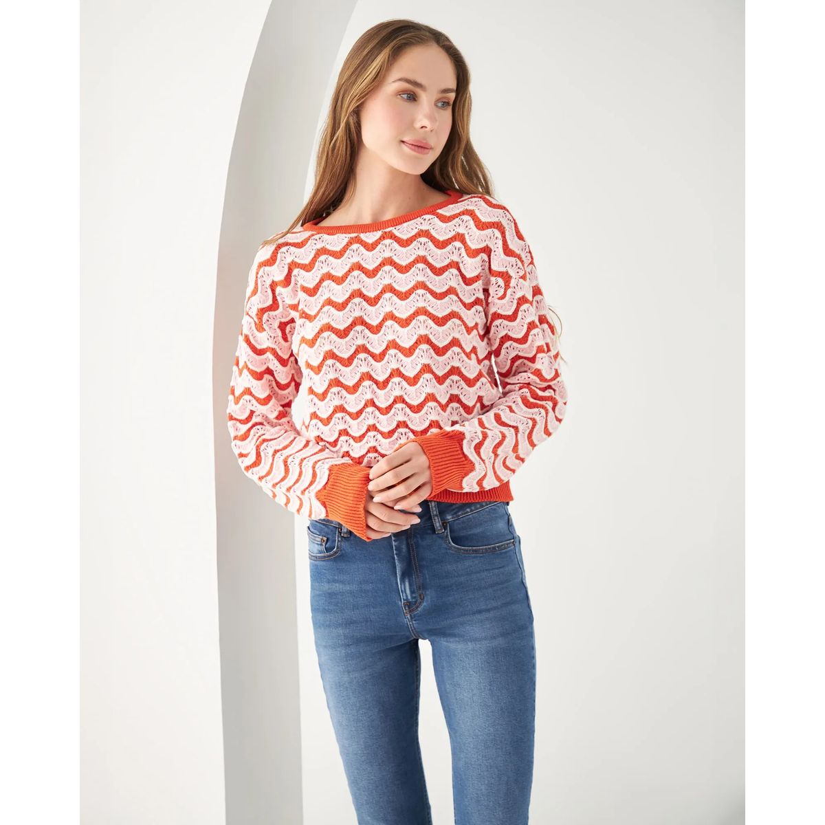 ESPRIT - Esprit Buzo Suéter para Mujer Tejido Rayado Cuello Redondo