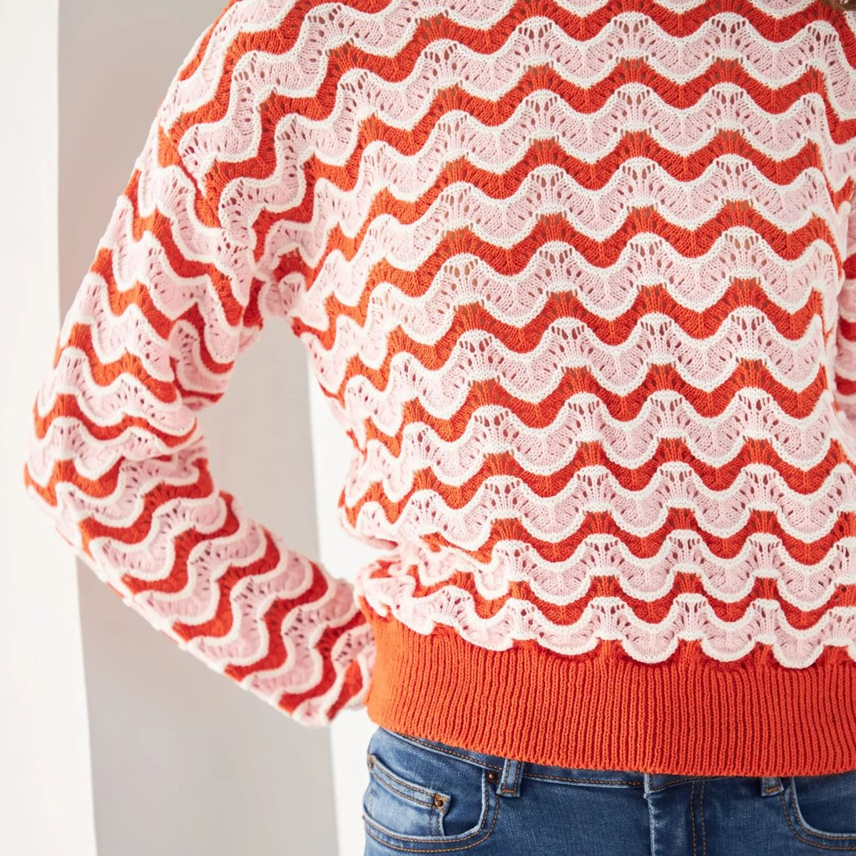 ESPRIT - Esprit Buzo Suéter para Mujer Tejido Rayado Cuello Redondo