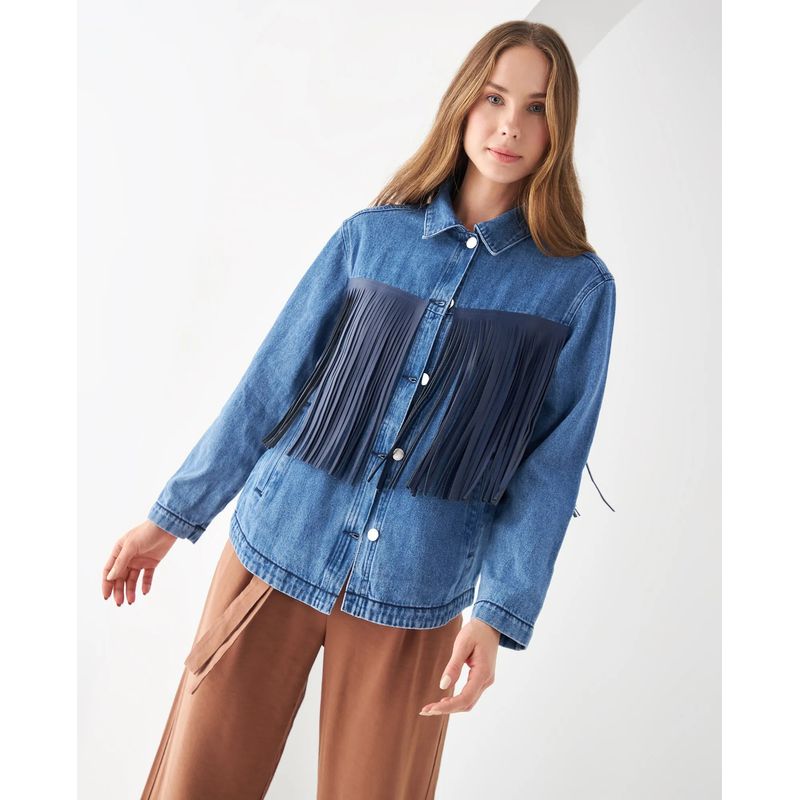 ESPRIT - Chaqueta Esprit Mujer con Flecos Tipo Cuero