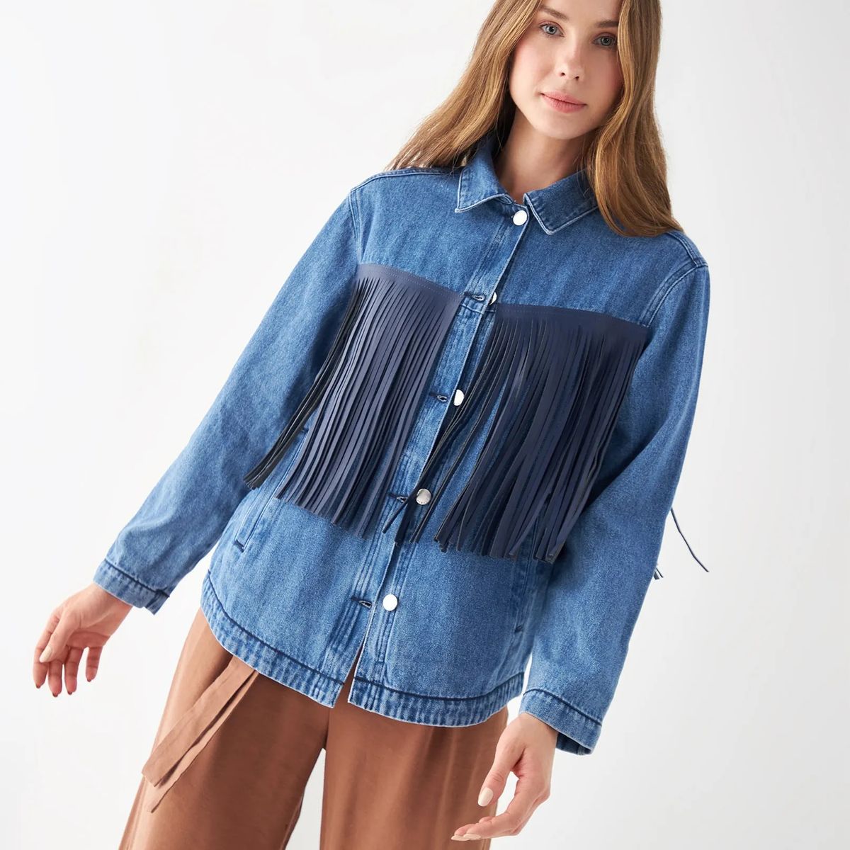 ESPRIT - Esprit Chaqueta para Mujer con Flecos Tipo Cuero