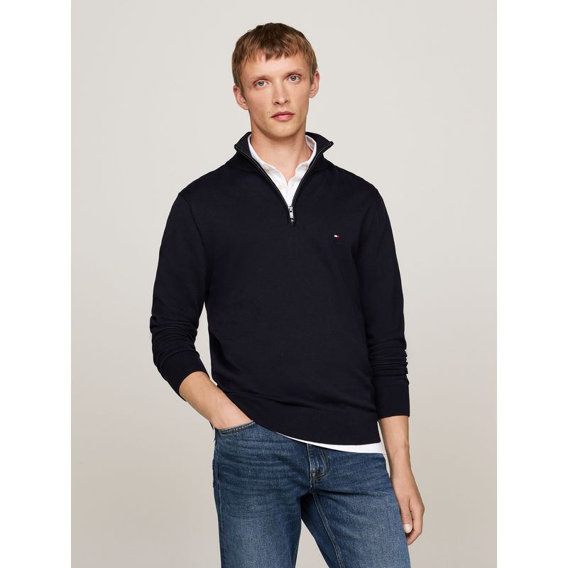 TOMMY HILFIGER - Saco azul tejido con cuello perkins y cremallera Tommy Hilfiger