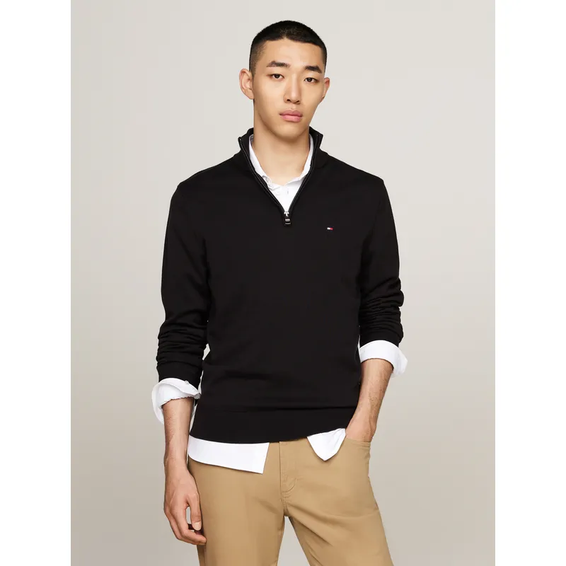 TOMMY HILFIGER - Saco negro tejido con cuello perkins y cremallera Tommy Hilfiger