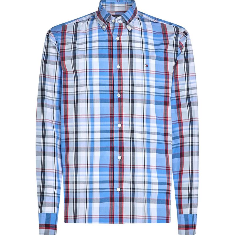 TOMMY HILFIGER - Camisa azul poplin de cuadros de corte regular Tommy Hilfiger