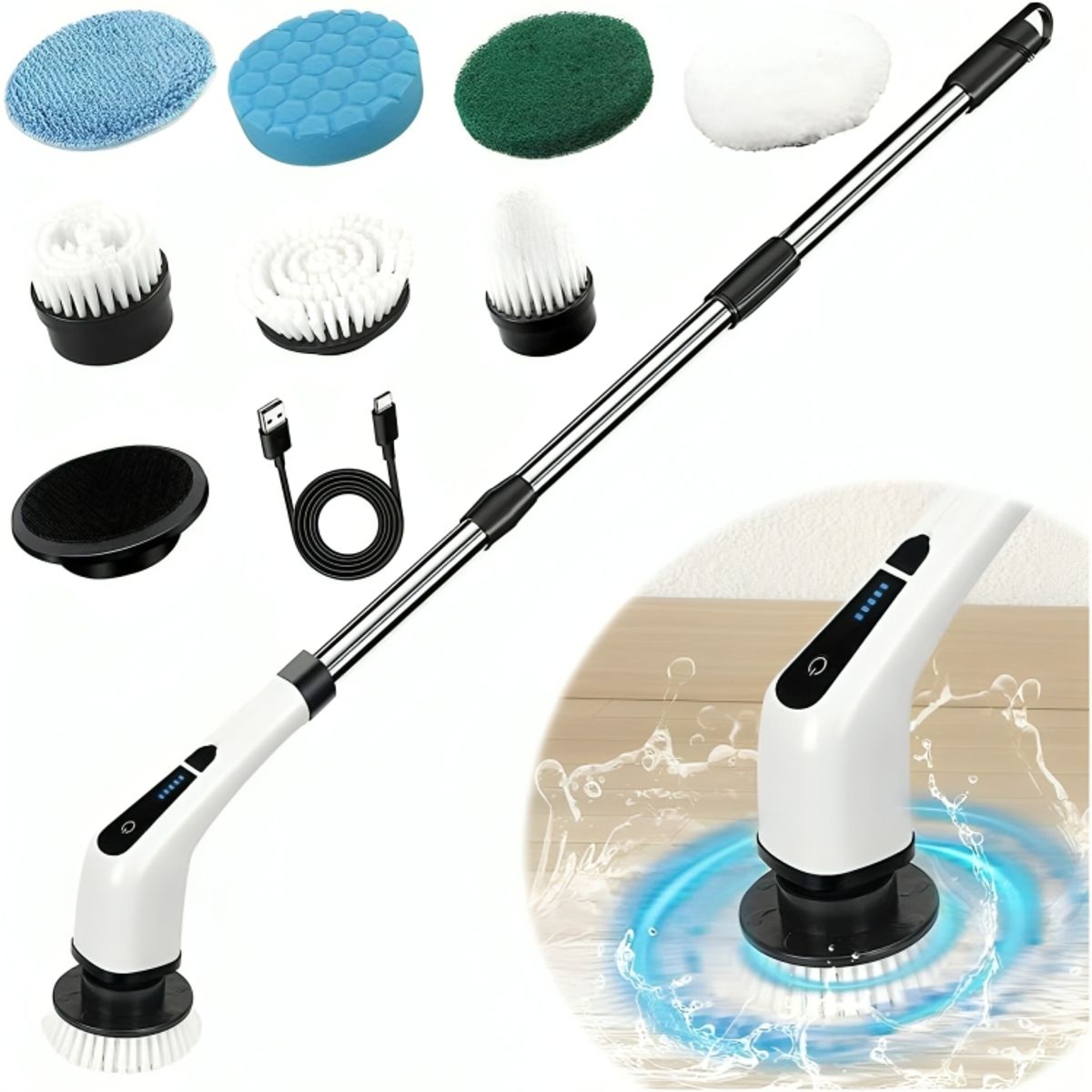 GENERICO - Limpiador Eléctrico Giratorio, Cepillo De Limpieza 9 En 1