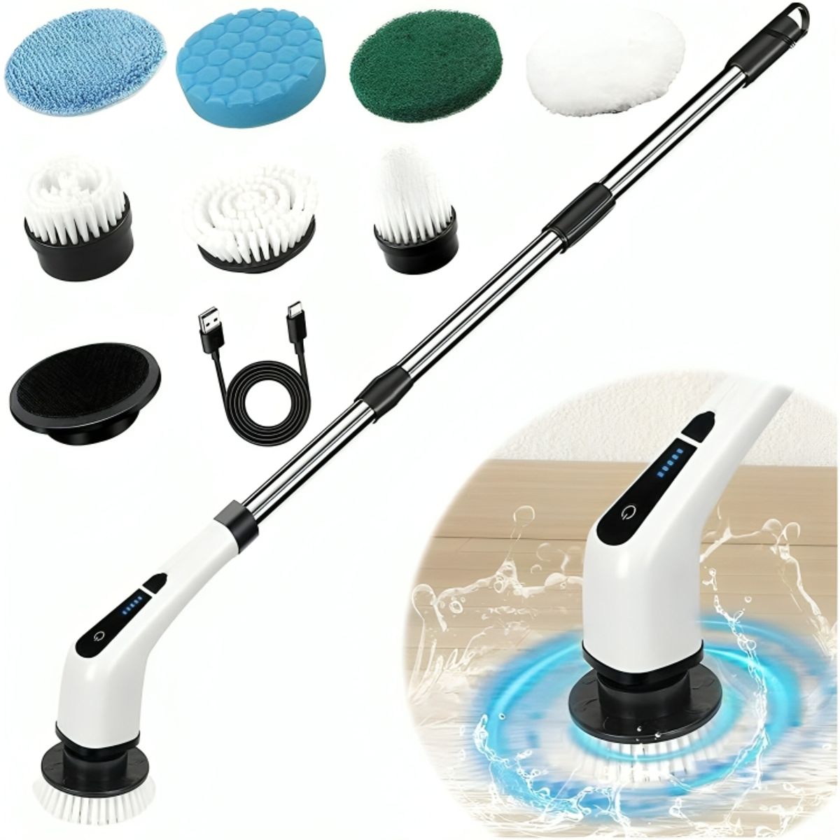 GENERICO - Limpiador Eléctrico Giratorio, Cepillo De Limpieza 9 En 1
