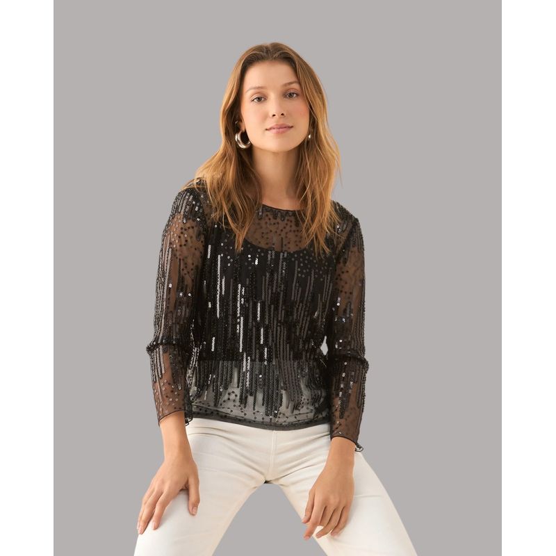 ESPRIT - Camisa Esprit Mujer Manga Larga con Transparencias