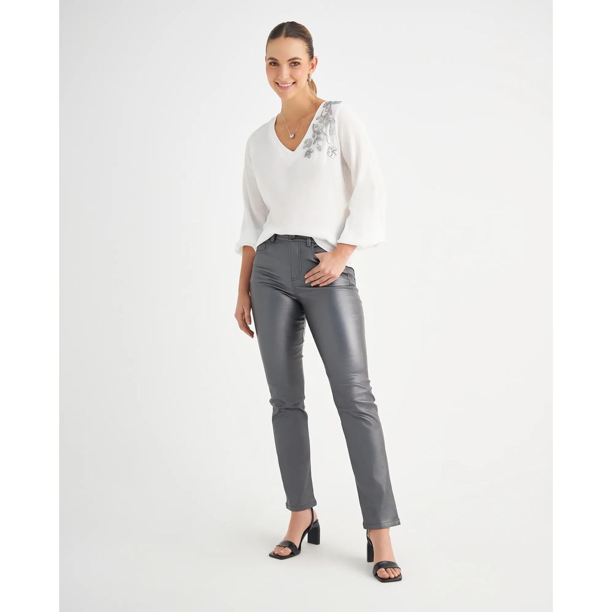 ESPRIT - Esprit Pantalón para Mujer con Efecto Metalizado