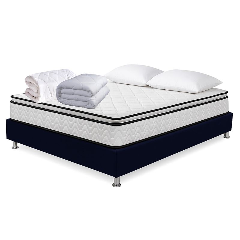 HIGH CLASS - Colchón Sencillo Standford+Almohada+Edredón +Protector+Basecama azul