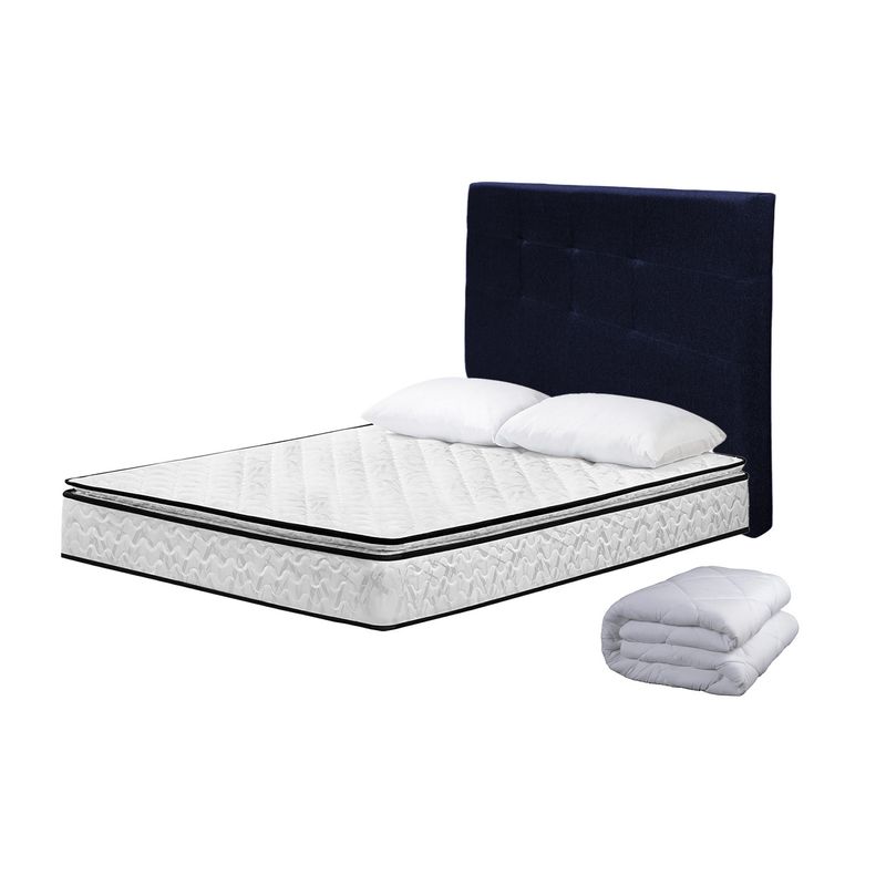 HIGH CLASS - Colchón Sencillo Standford + Almohada + Edredón + Cabecero Azul