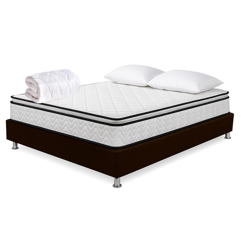 HIGH CLASS - Colchón Sencillo Standford + Almohada + Protector + Basecama Chocolate