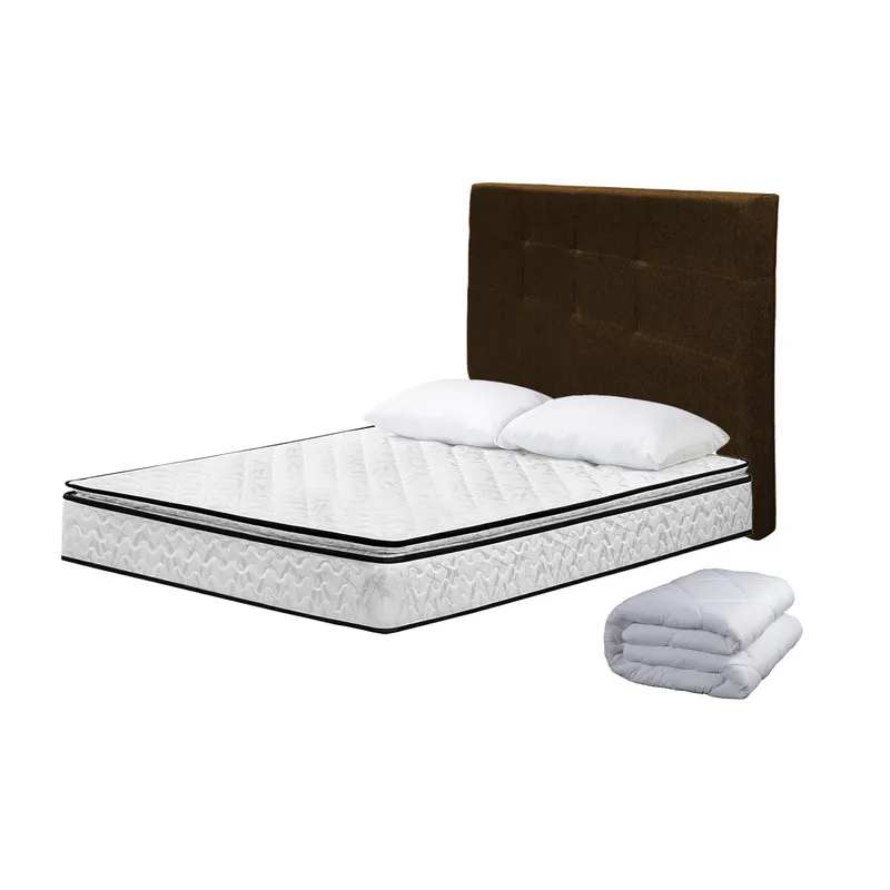 HIGH CLASS - Colchón Sencillo Standford + Almohada + Protector + Cabecero Chocolate