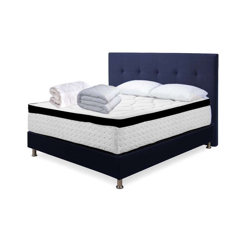 HIGH CLASS - Colchón Sencillo Menphis + Kit Cama + Base y Cabecero Azul