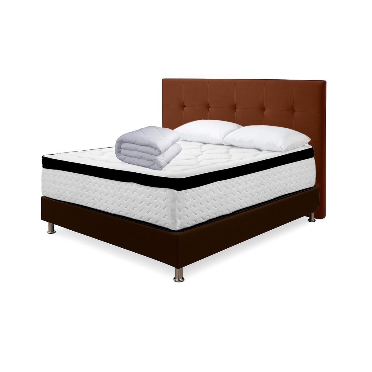 HIGH CLASS - Colchón Sencillo Menphis + Kit Cama + Base y Cabecero Chocolate