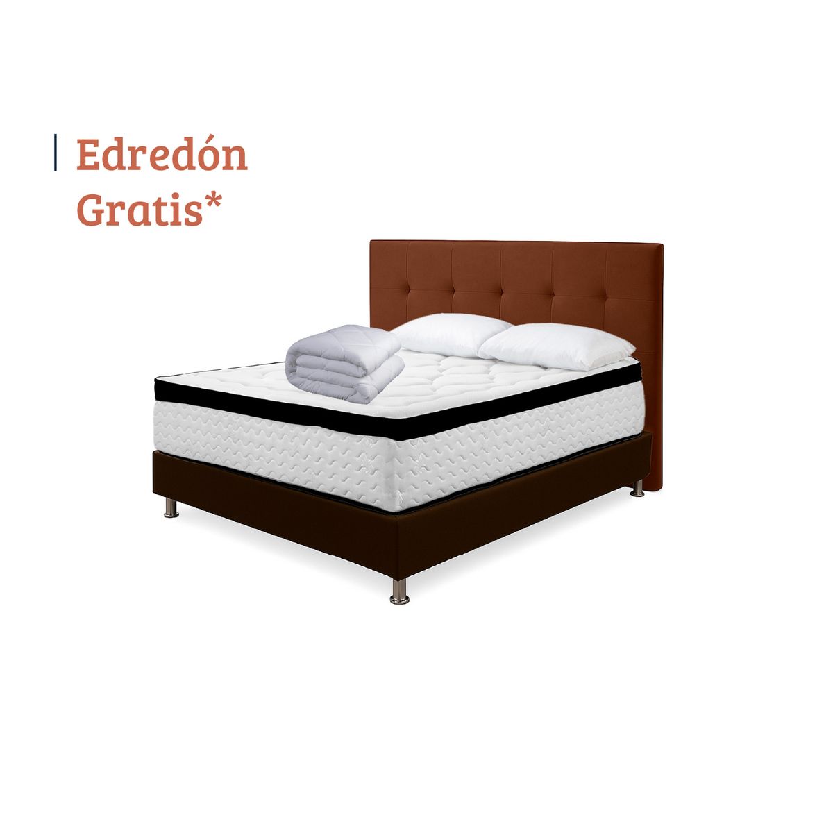 HIGH CLASS - Colchón Sencillo Menphis + Kit Cama + Base y Cabecero Chocolate
