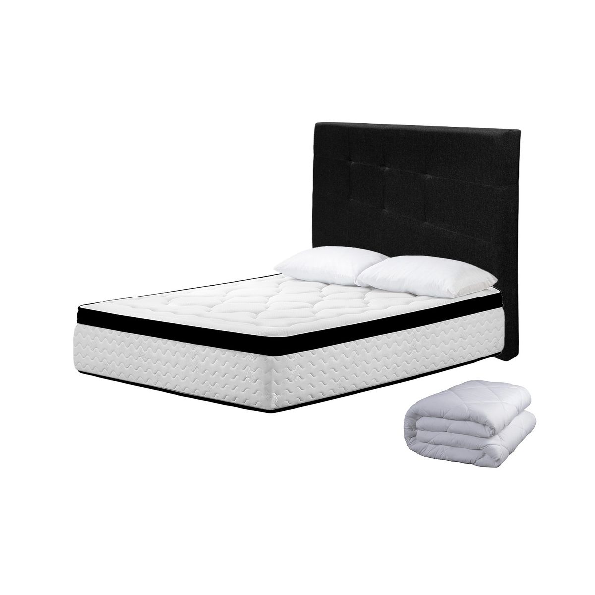 HIGH CLASS - Colchón Sencillo Menphis + Almohada + Edredón + Cabecero Negro