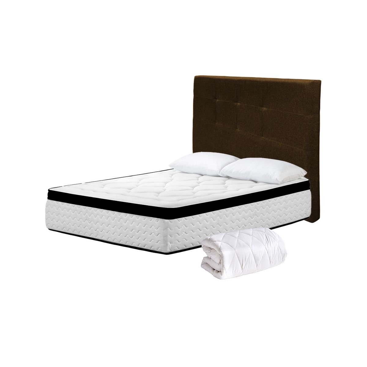 HIGH CLASS - Colchón Sencillo Menphis + Almohada + Protector + Cabecero Chocolate