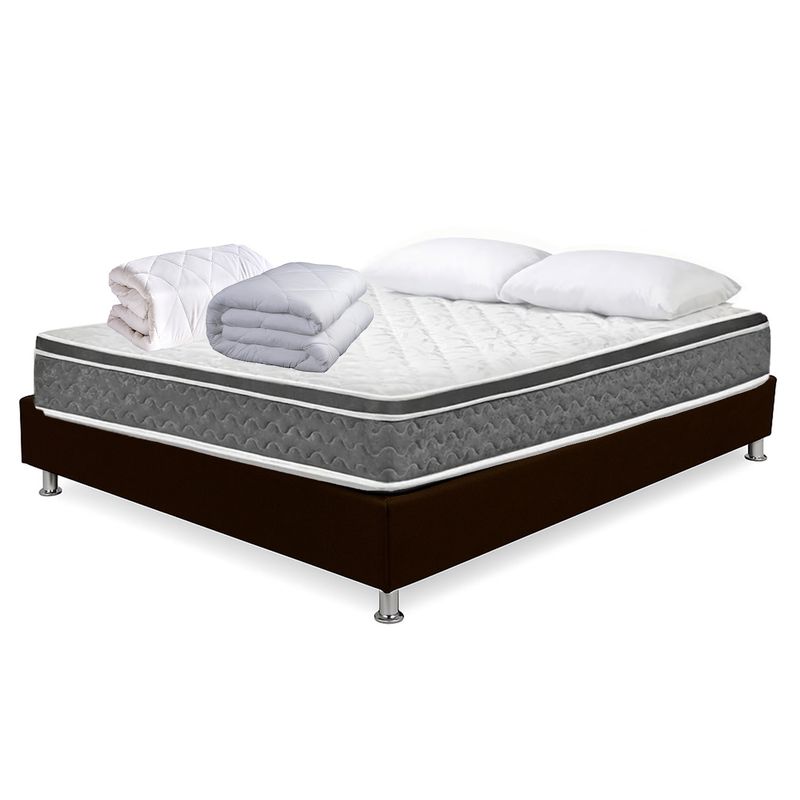 HIGH CLASS - Colchón Sencillo Cambridge + Kit cama + Basecama chocolate