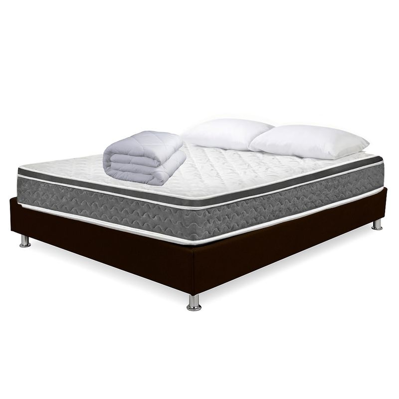 HIGH CLASS - Colchón Sencillo Cambridge + Almohada + Edredón + Basecama Chocolate