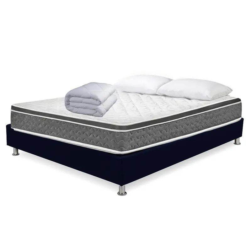 HIGH CLASS - Colchón Sencillo Cambridge + Almohada + Edredón + Basecama Azul