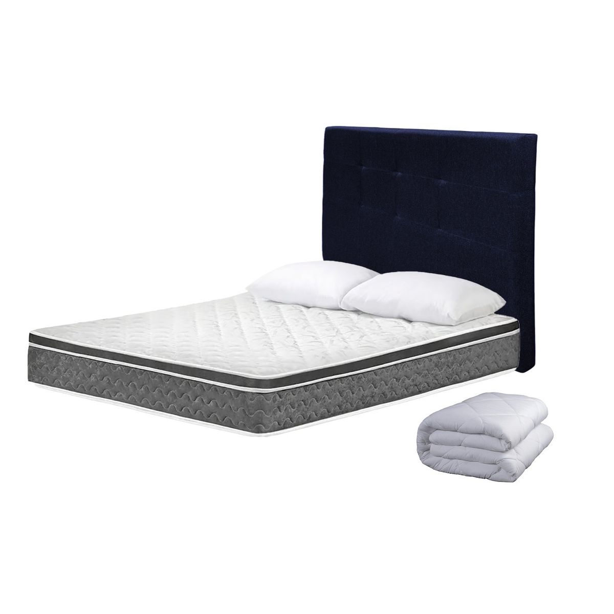 HIGH CLASS - Colchón Sencillo Cambridge + Almohada + Edredón + Cabecero Azul