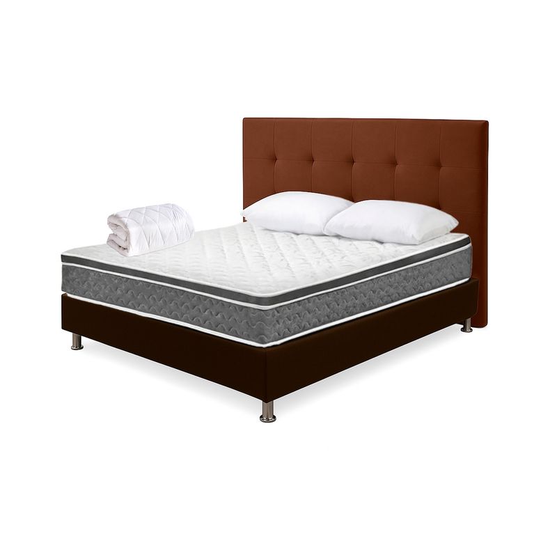 HIGH CLASS - Combo Colchón Sencillo Cambridge +Kit cama +Base y Cabecero Chocolate
