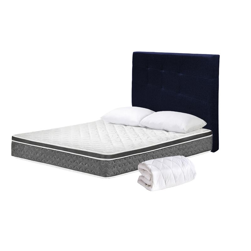 HIGH CLASS - Colchón Sencillo Cambridge + Almohada + Protector + Cabecero Azul