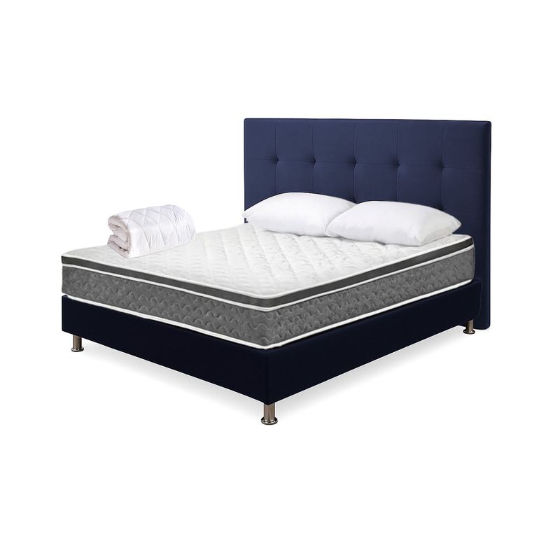HIGH CLASS - Combo Colchón Cambridge Sencillo + Kit cama + Base y Cabecero Azul