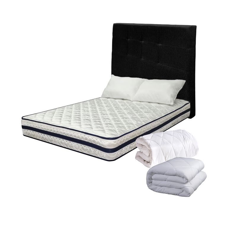 HIGH CLASS - Colchón Sencillo Texas + Edredón + Protector + Cabecero Negro