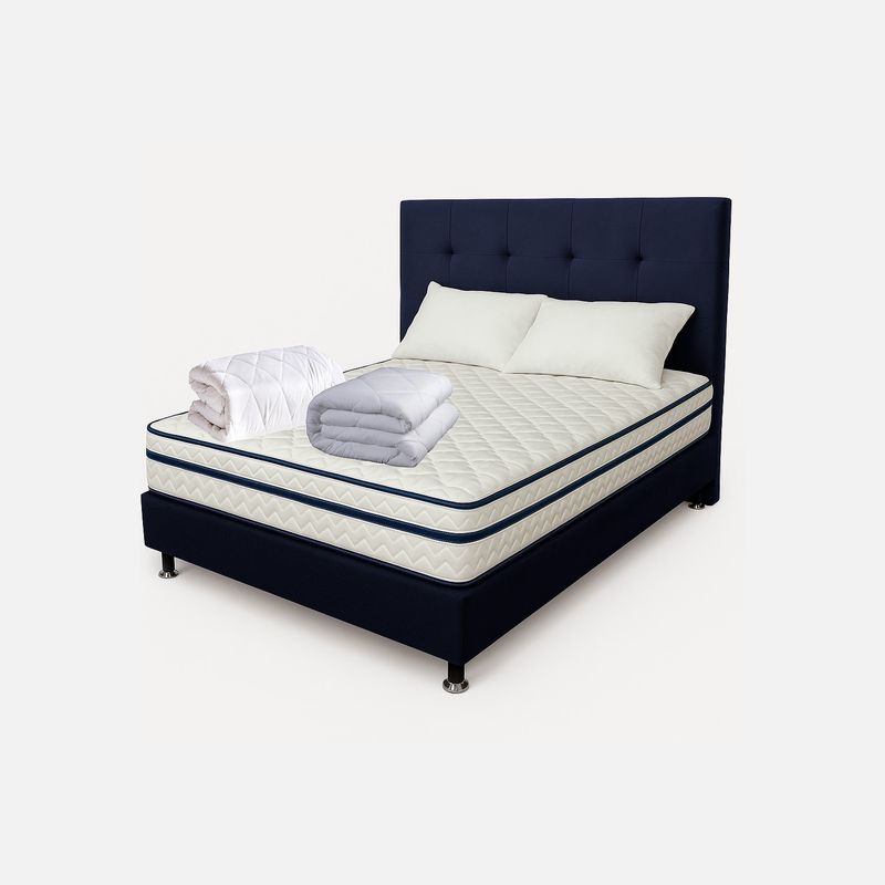 HIGH CLASS - Colchón Sencillo Texas + Kit Cama + Base y Cabecero Azul