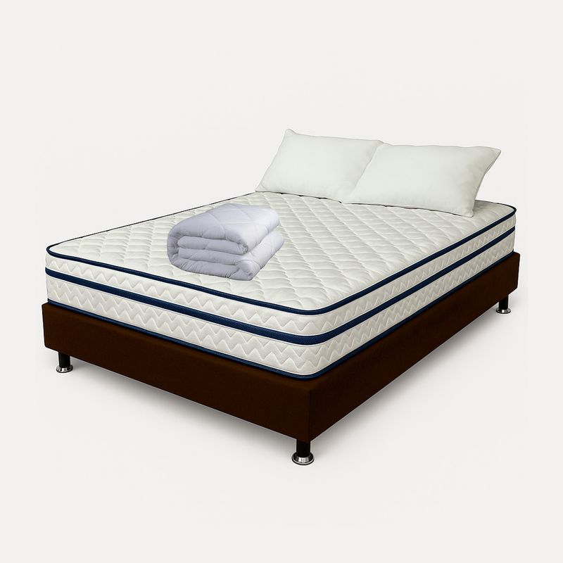 HIGH CLASS - Colchón Sencillo Texas + Almohada + Edredón + Basecama Chocolate
