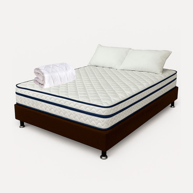 HIGH CLASS - Colchón Sencillo Texas + Almohada + Protector + Basecama Chocolate