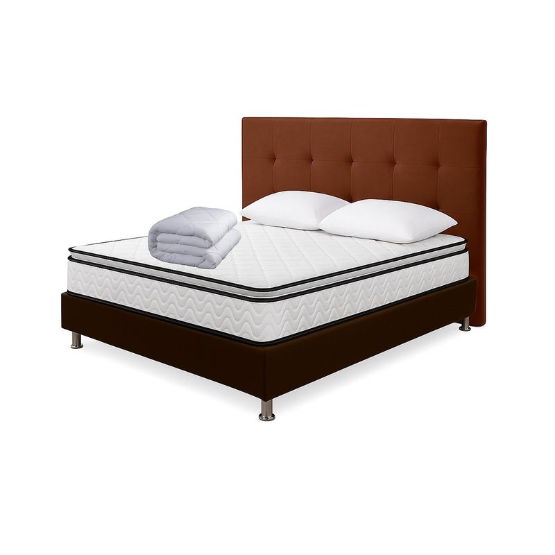 HIGH CLASS - Colchón Semidoble Standford + Kit Cama + Base y Cabecero Chocolate