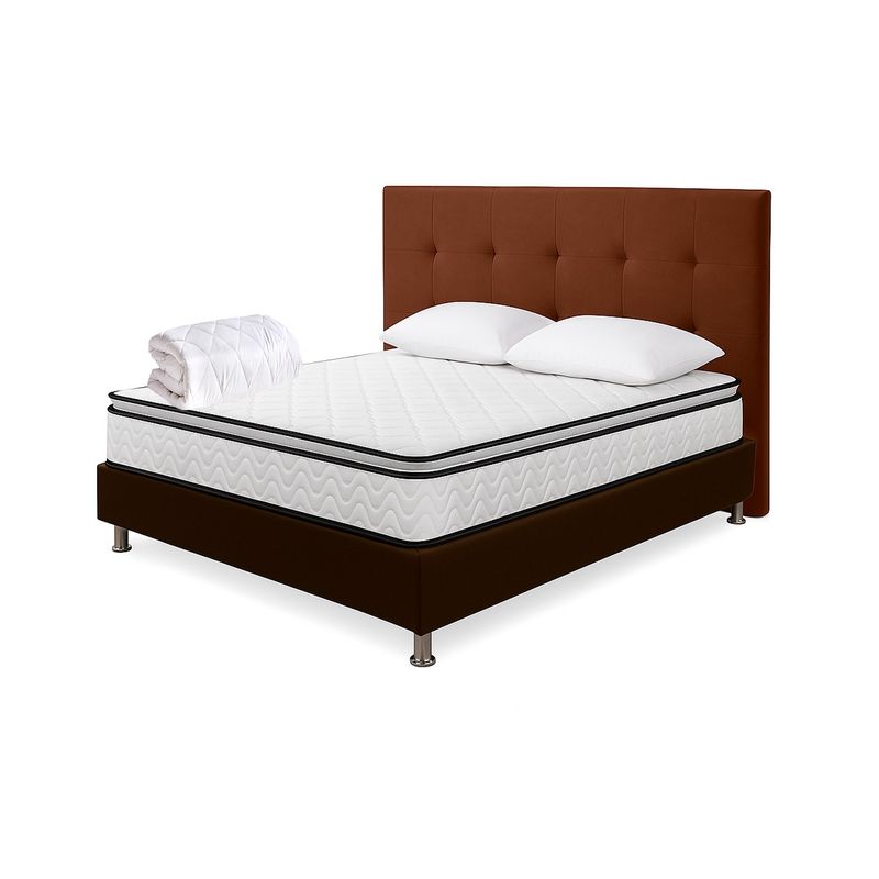 HIGH CLASS - Colchón Semidoble Standford + Kit Cama + Base y Cabecero Chocolate