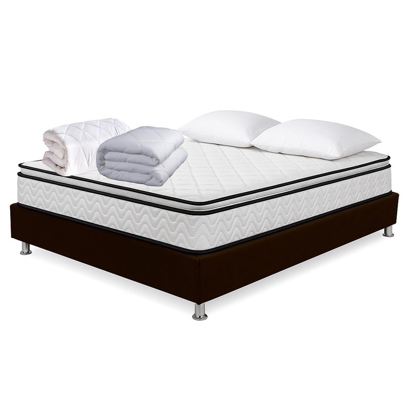 HIGH CLASS - Colchón Semidoble Standford + Kit Cama + Basecama Chocolate