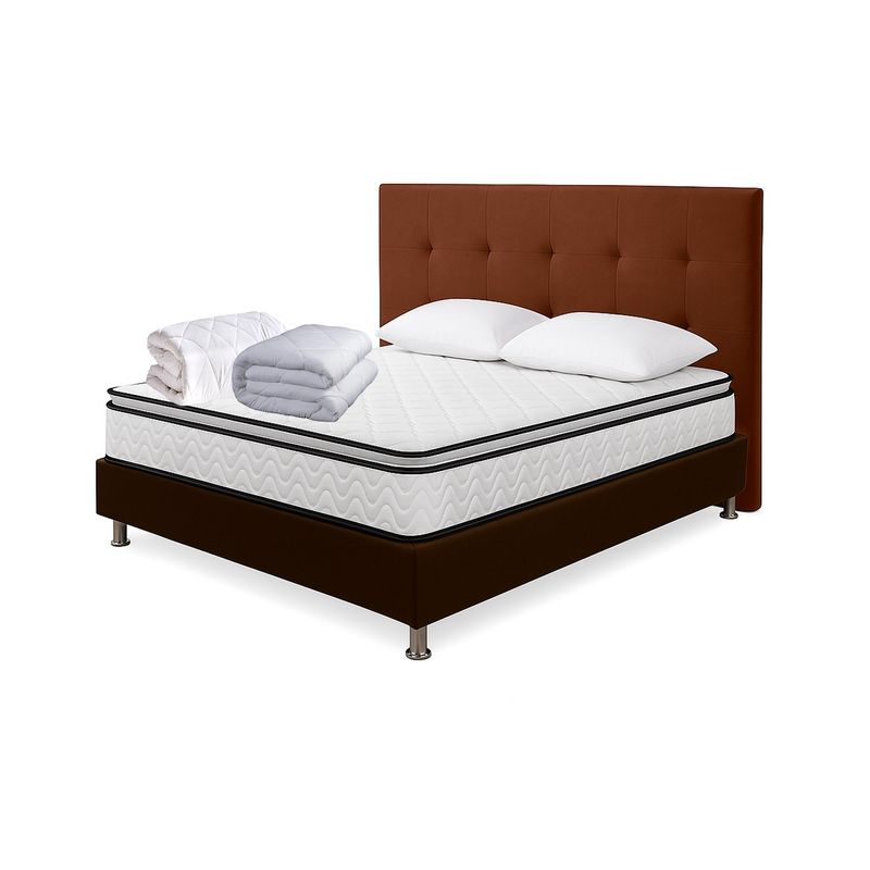 HIGH CLASS - Combo Colchón Semidoble Standford+ Kit Cama +Base y Cabecero Chocolate