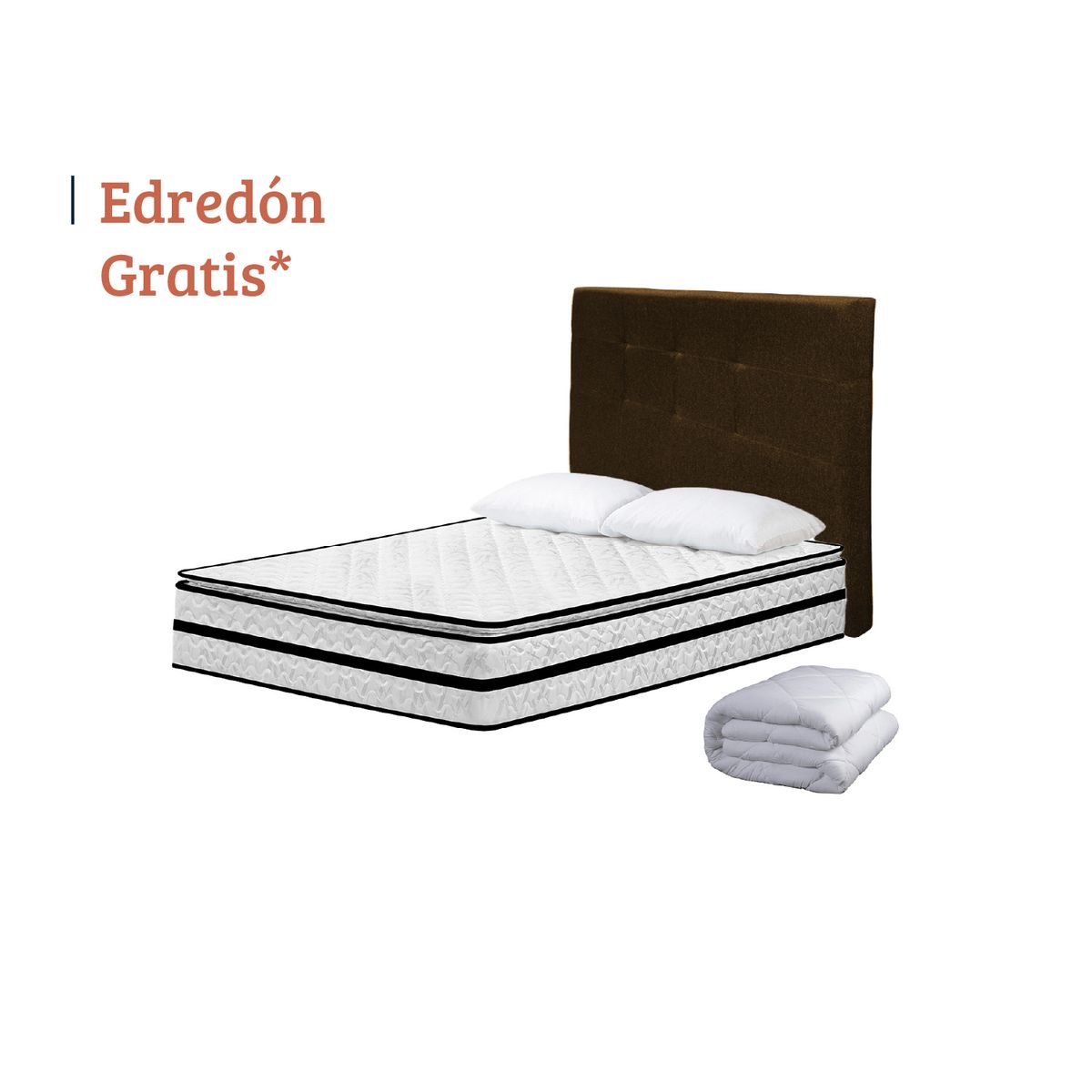 HIGH CLASS - Colchón Doble Michigan + Almohadas + Edredon + Cabecero Chocolate