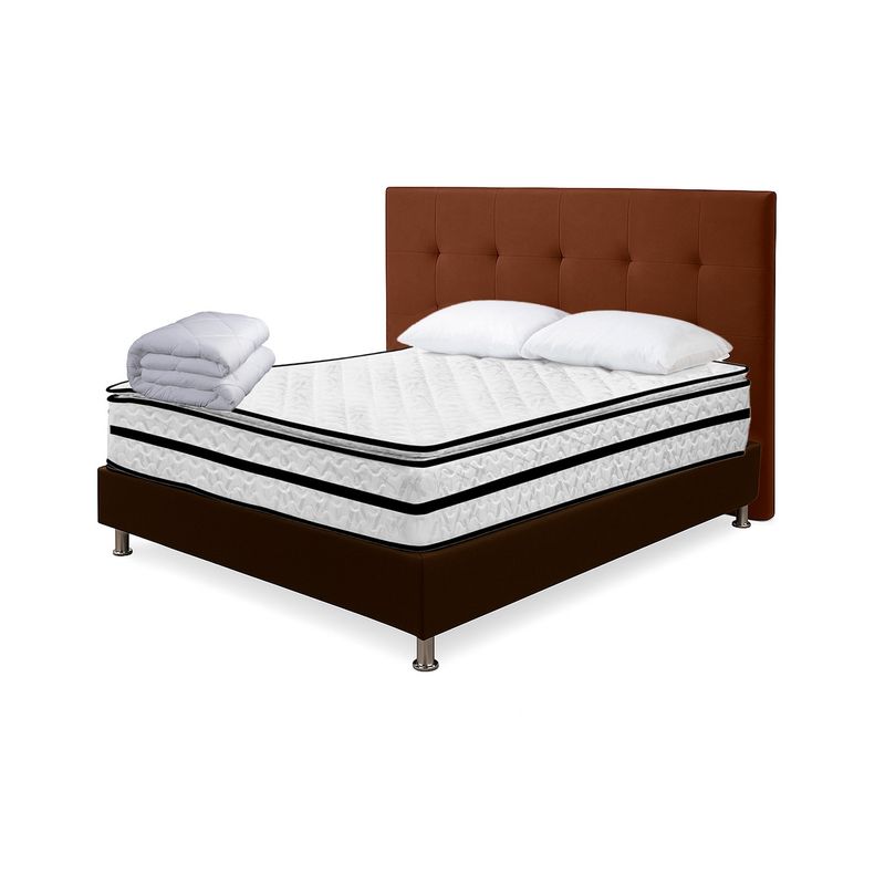 HIGH CLASS - Combo Colchón Doble Michigan + Kit Cama + Base y Cabecero Chocolate