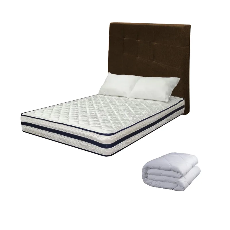 HIGH CLASS - Colchón Doble Texas + Almohadas + Edredón + Cabecero Chocolate