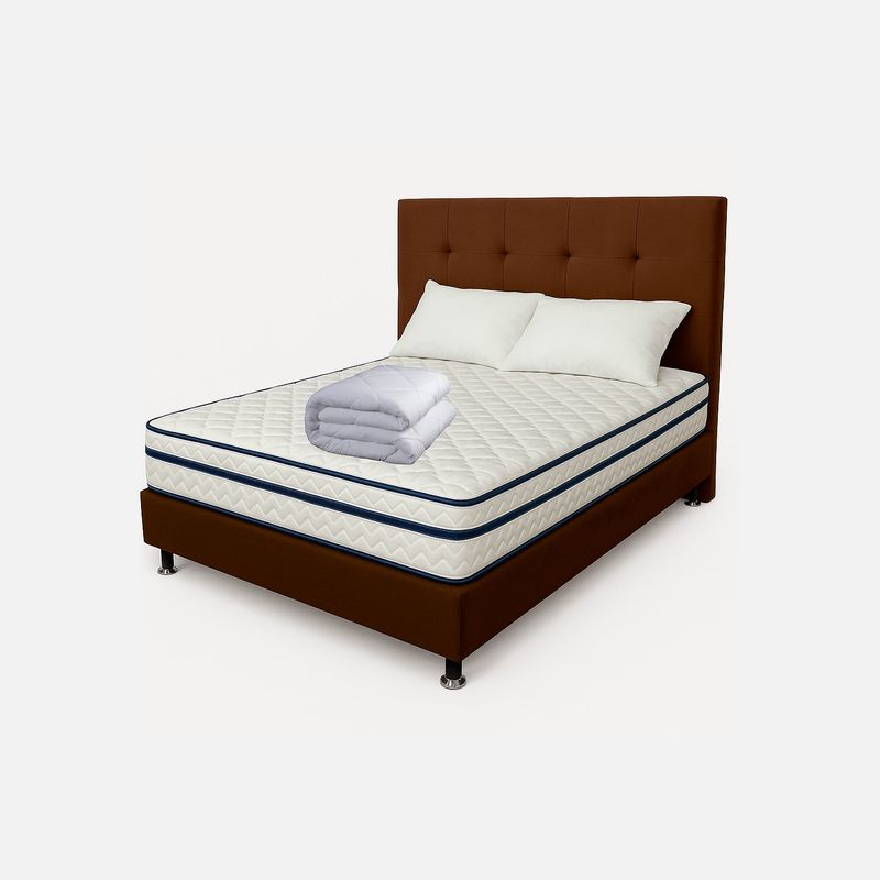 HIGH CLASS - Combo Colchón Doble Texas + Kit Cama + Base y Cabecero Chocolate