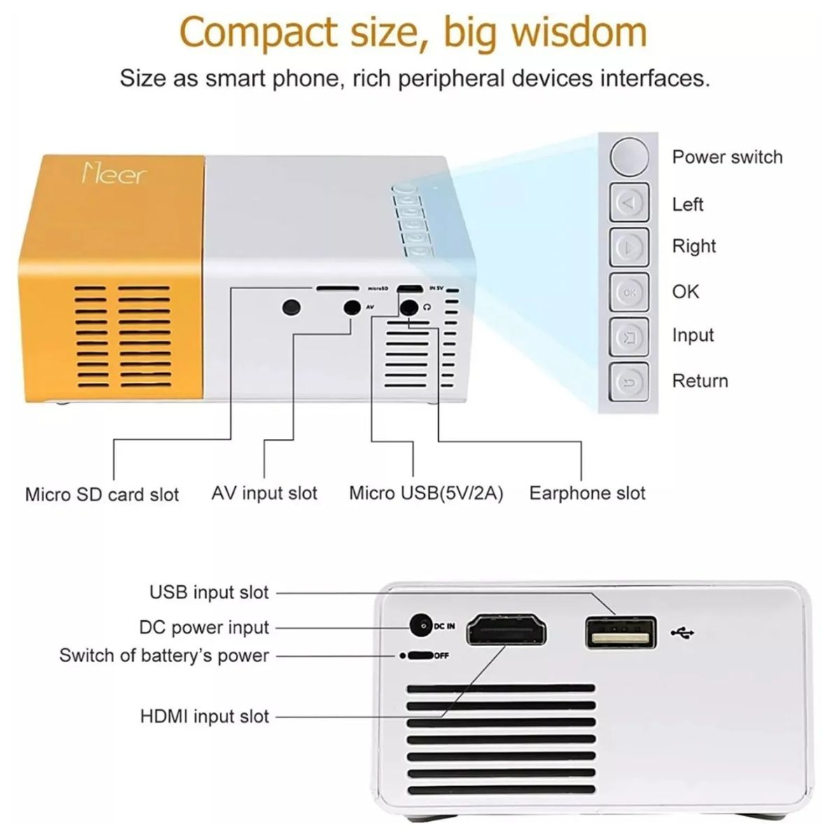 GENERICO - Mini Proyector Led Video Beam HD 1080P HDMI