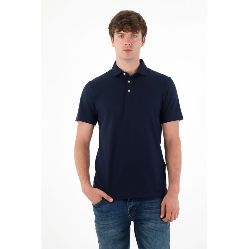 TENNIS - Polo con raqueta bordada azul para hombre